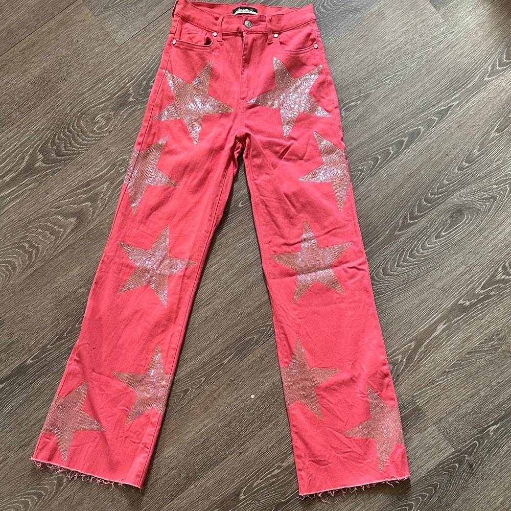 Coral wide leg sequin jeans